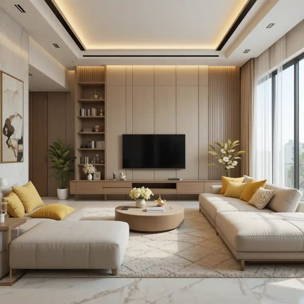 Bespoke Sectional Lounge with Statuario Marble Top & Brass Legs #63